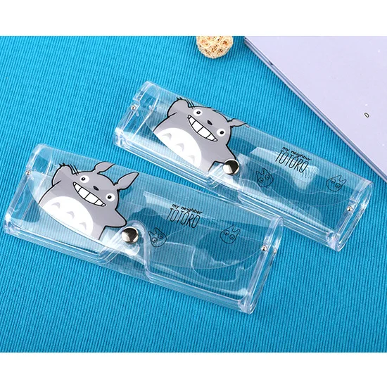 

1Pcs Kawaii Transparent Totoro Plastic Eye Glasses Protector Case Metal Button Sunglasses Box Totoro Pencil Case