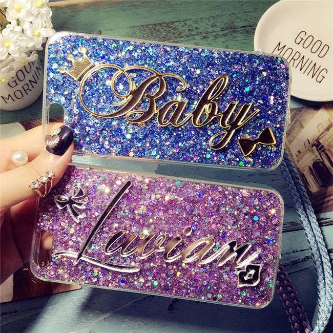 

Luxury Customize Name Personal Glitter Case For iPhone 6 6S 7 8 Plus coque For iphone X capa Soft Silicone Glitter Back Cover