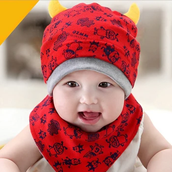 

2PCS Cartoon Baby Hat Bib Set Newborn Baby Cap Print Boys Girls Caps With Ears Animal Infant Suit Spring Autumn Baby Accessories