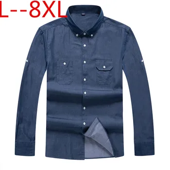 

Plus Size 8XL 10XL 5XL Long Sleeve Solid 6XL Mens Casual Social Shirts Big size Men Blouse Work Clothes