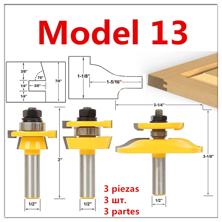 Дверь шкафа рельсы Stile Фрезерный резак Carbid деревообрабатывающий маршрутизатор бит Деревянный инструмент пол головоломки ножи панель рейзер клей Соединение - Длина режущей кромки: Model 13