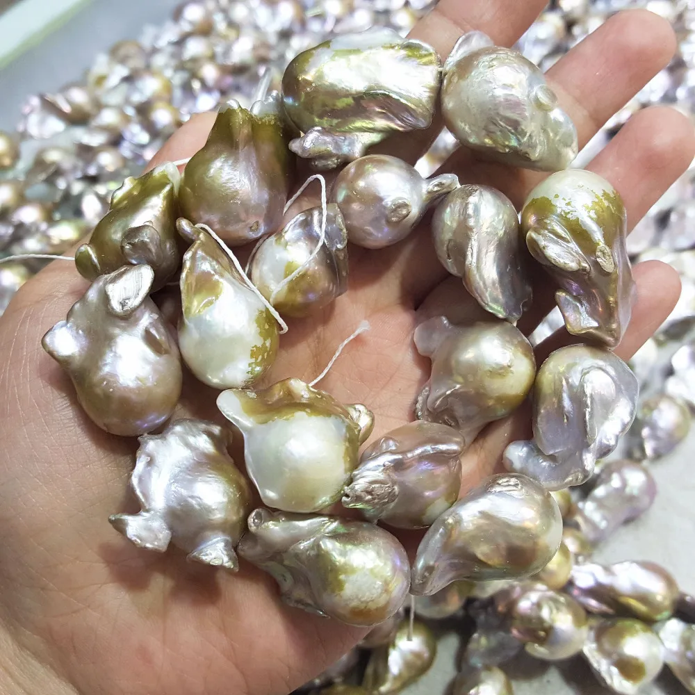 

Lii Ji Purple Yellow Big Baroque Pearl Beads Approx 18x25mm-18x28mm 925 Sterling silver Toggle Clasp Necklace 45cm