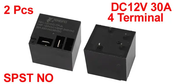 2Pcs T91 DC12V 30A 4 Terminal SPST NO General Purpose Miniature Power Coil Relay