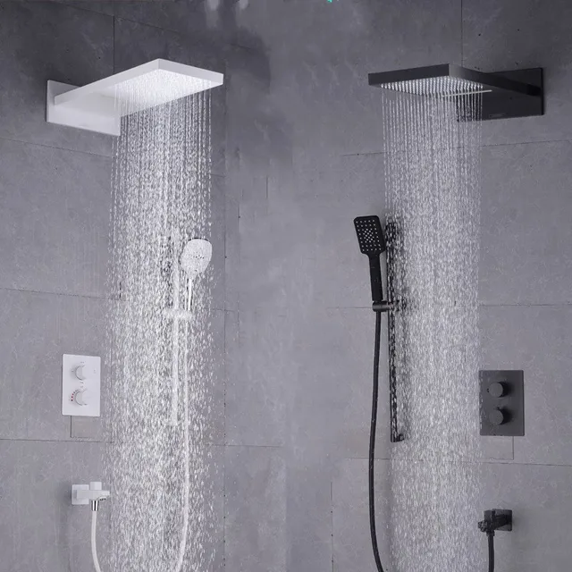 Bathroom Luxury Black Thermostatic Shower Faucet Rain Mixer Bathroom Luxury Black Thermostatic Shower Faucet Rain Mixer Combo Set Wall Mounted Waterfall Rainfall
