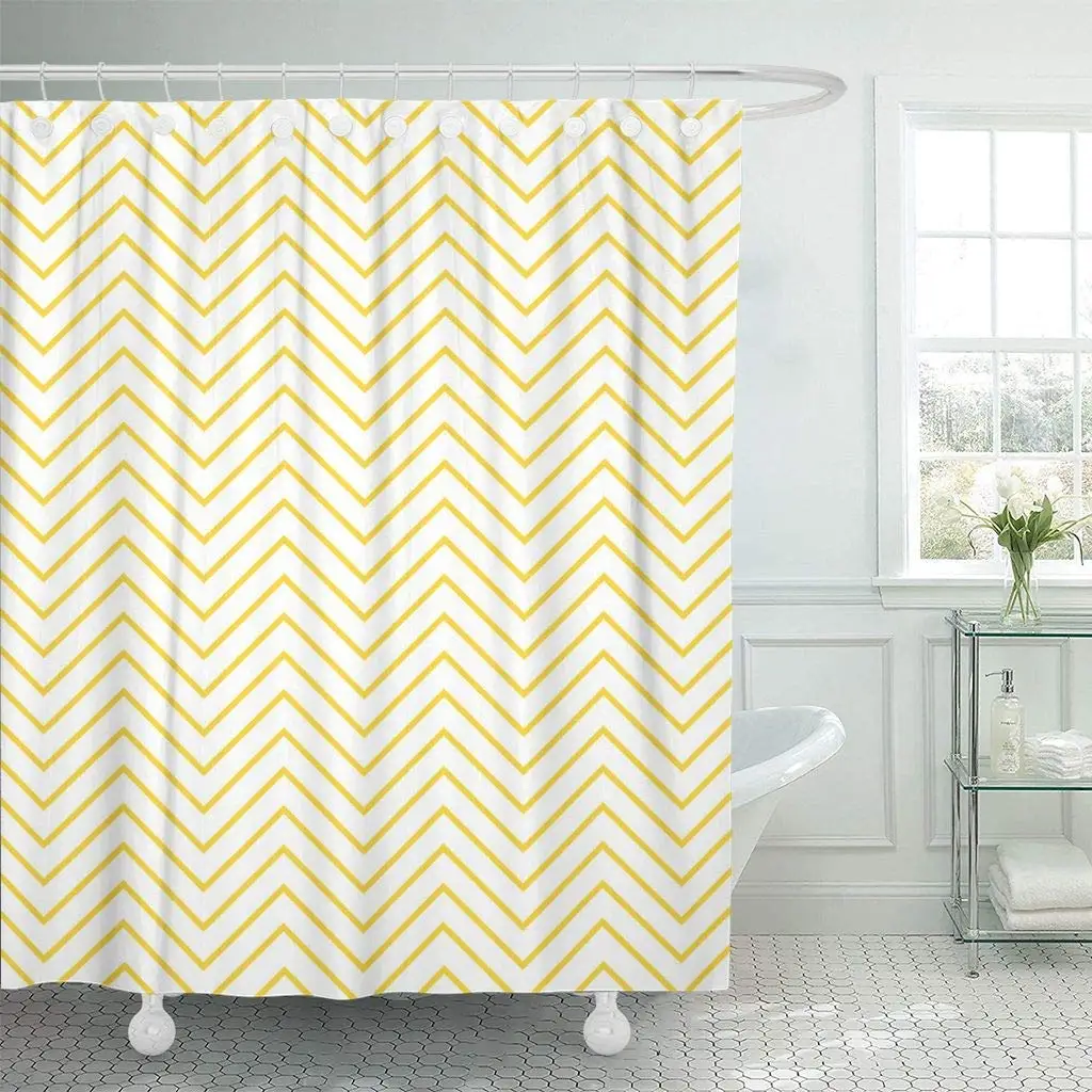 Shower Curtain Graphic Thin Yellow Zig Zag Pattern Chevron Thankyou