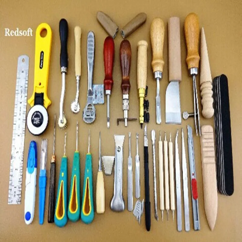 33 Tools Leather craft Hand Sewing Tool Set Groover Beveler Awl Punch