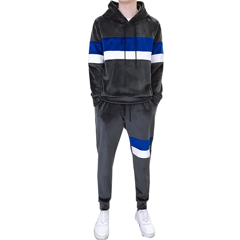 

Gold velvet sportswear set two-piece suit (hoodies + casual pants) autumn and winter men's casual sweatshirt suit men's coat