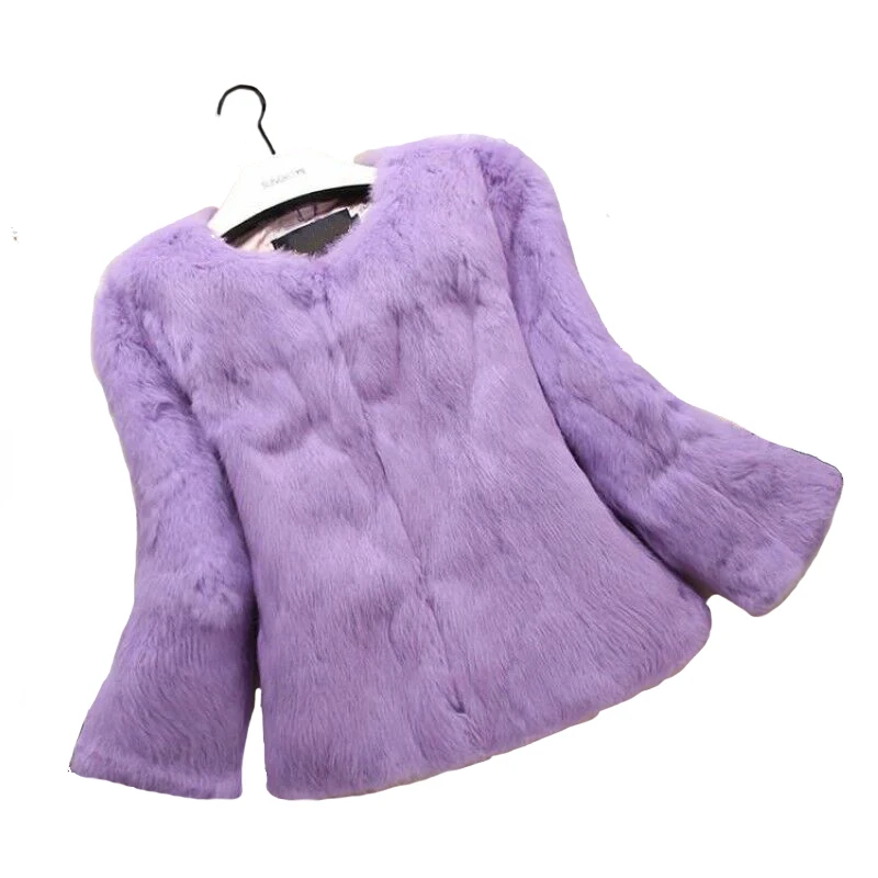 Lady Whole skin Real Rabbit Fur Jacket Coat Spring Autumn Women Fur Short Outerwear Coats Lady
