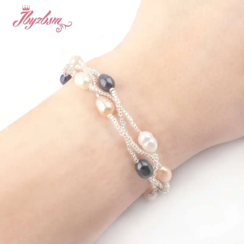 

5x6-7x8mm Oval Natural Freshwater Pearl Beads Gem Stone Handmade Fashion Style Bracelets 6.5" 1 Pc,Wholesale Free Shipping