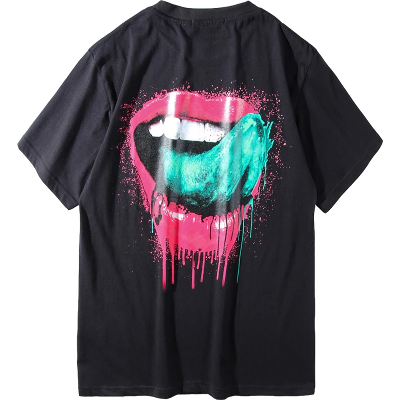 

2018 Summer Tide Brand New Product Back Sexy Lip Print Short Sleeve T-shirt Male and Female Lovers Cotton Half Sleeve T-Shirt