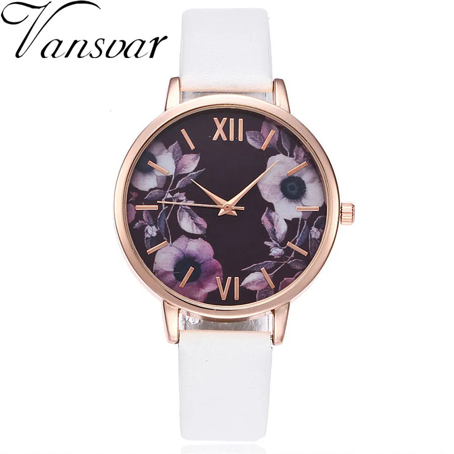Vansvar Brand font b Women b font Rose Flower Watch Casual Leather Wrist Watches font b