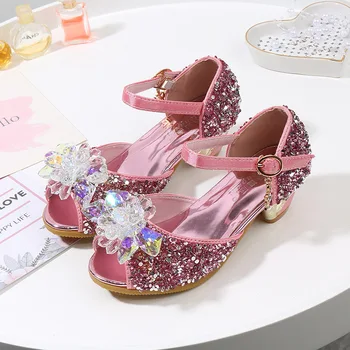 

Girls sandals princess shoes children's high heels 2019 summer new girls shoes crystal shoes EU size 24-36