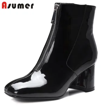 

ASUMER 2020 hot sale square toe ankle boots for women sexy adult winter boots fashion simple thick heels genuine leather boots