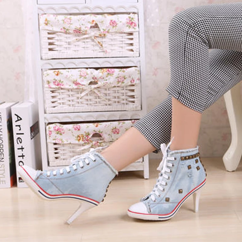 shadeng 2018 new high heels fashionable women's shoes denim Roman style Women's Shoes