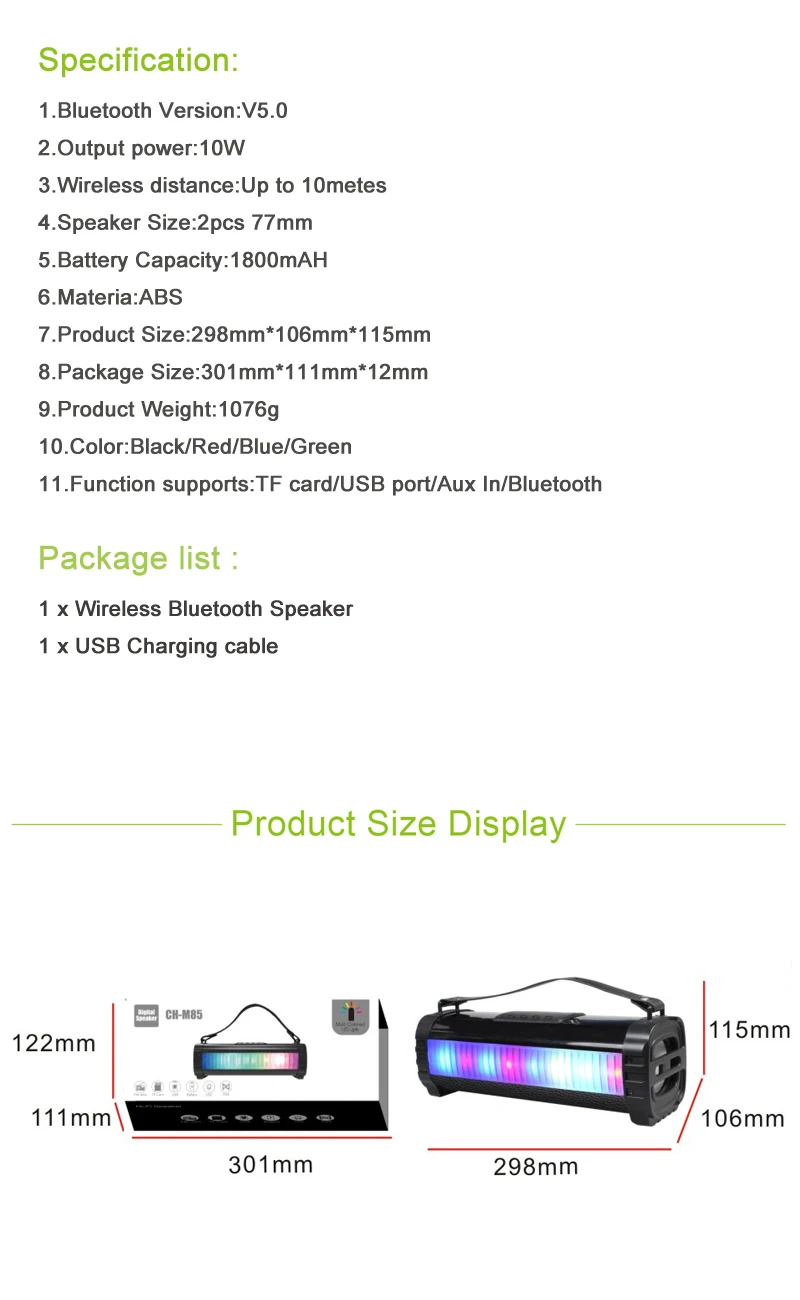 CINSOO открытый светодиодный динамик для живота bluetooth динамик с TF/USB Hifi портативный с супер бас вечерние колонки
