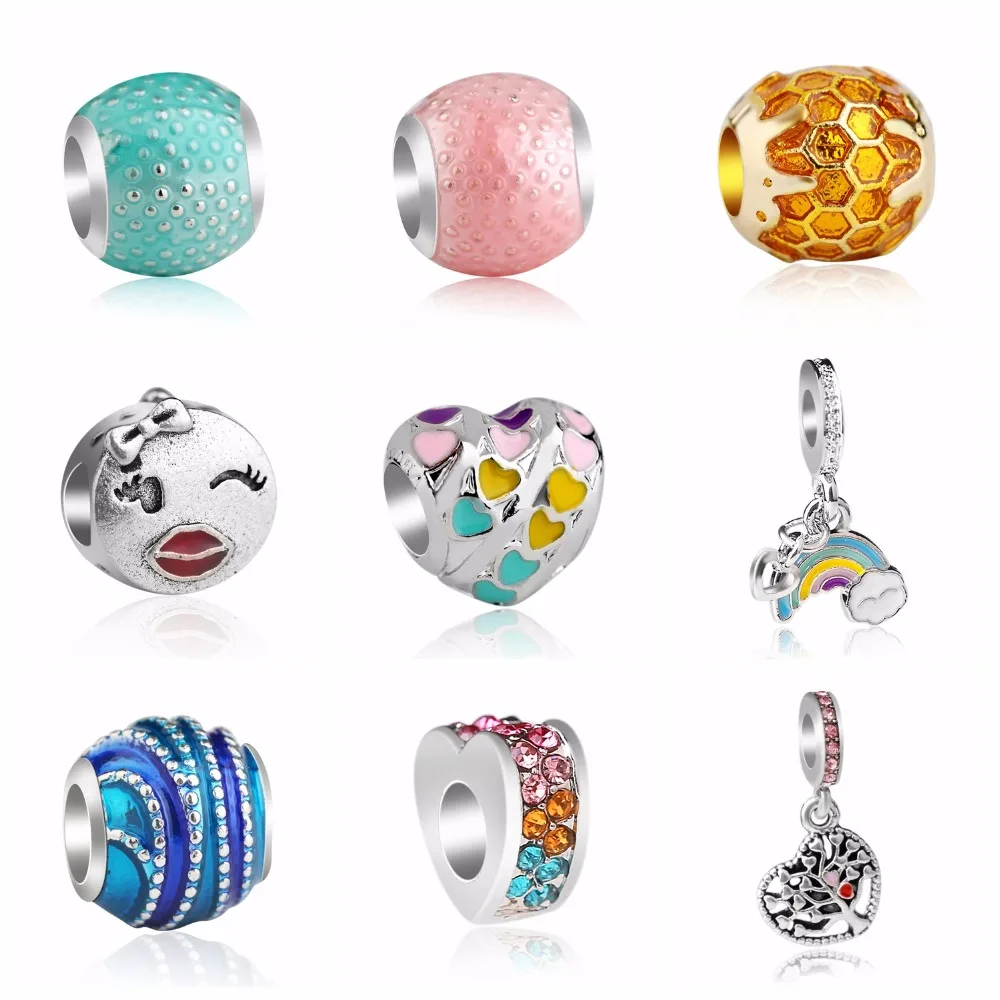 

New 925 Plated Silver Bead Charm Rainbow Arcs of Love Spacer Big hole beads Stopper Beads Fit charms Bracelet DIY Jewelry