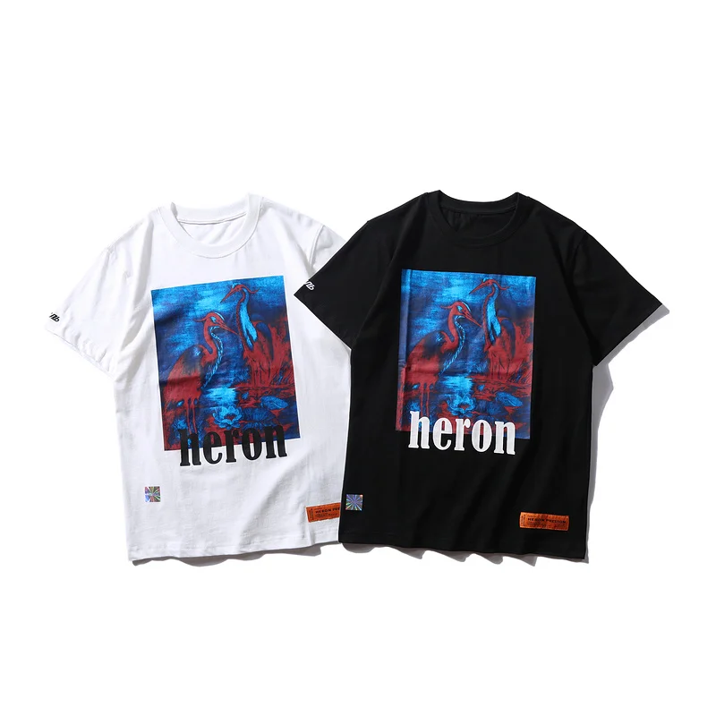 2019ss лучшая версия Heron Престон Голубая цапля печатных Для женщин Для мужчин футболка s футболки хип-хоп уличной Для мужчин хлопок футболка с