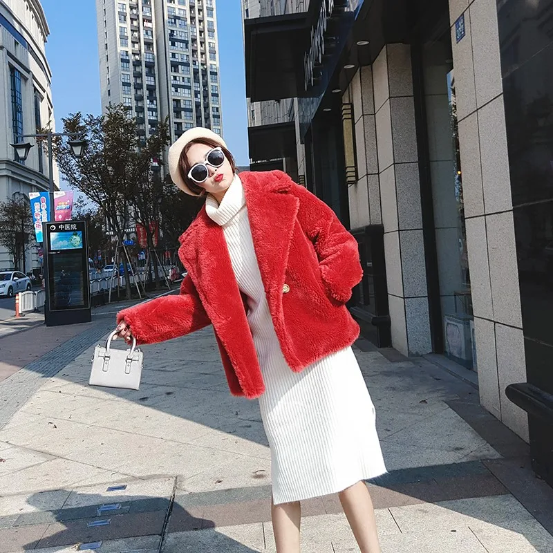 Clearance Leopard Short Fashion Real Lamb Fur Coats Women Casual Thick Warm Natural Sheep Fur Coat Ladies Lapel Shearling Jacket Female 10