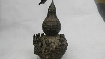 

12"Chinese Folk Pure Bronze excellent Lucky Eight Immortals calabash Statue