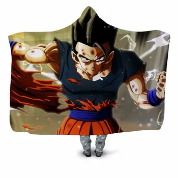

dragon ball 3D Printed Plush Hooded Blanket for Adults Children Warm Wearable Fleece Throw Blanket Home Office Washable Cloak