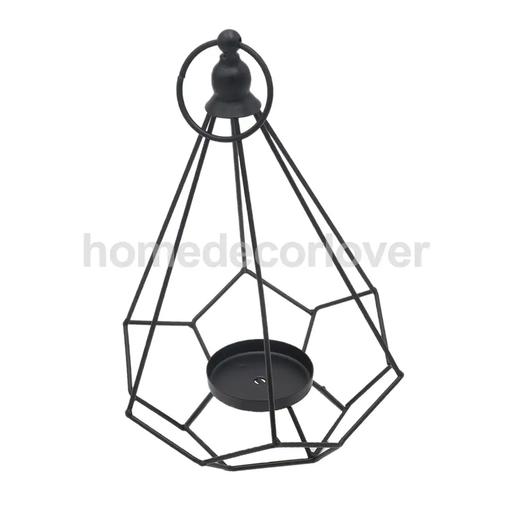 Geometric Diamond Shaped Alloy Framed Tea Light Candle Holder Candlestick for Cafe Bar Hanging Decor Photo Props