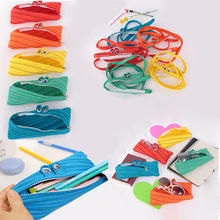 2018 Cute Solid Color Simple Pencil Bag Pencil Case Zipper Bag Pen Holders Cosmetic Makeup Tool Bag Stationery Kawaii Collection