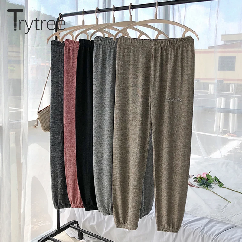 

Trytree Summer Autumn Women Casual Loose Pants Women Elastic Waist Harem Embroidery Letters 5 Colors Ankle-Length Pants Female