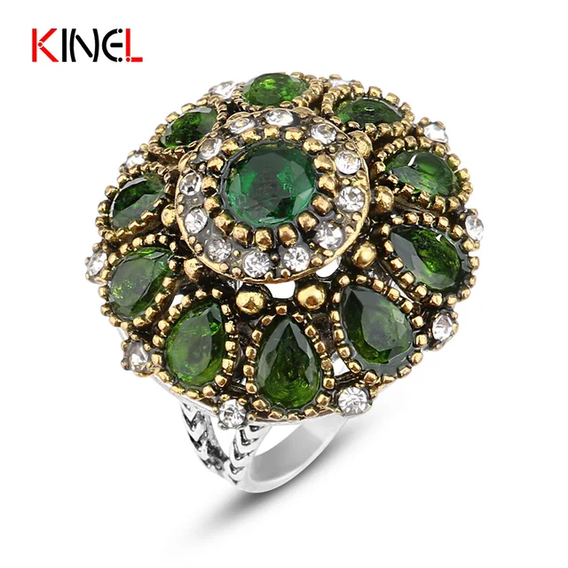 KineL Brand Crystal Wedding Rings For Women Vintage Plating Gold Mosaic Resin Tu KineL Brand Crystal Wedding Rings For Women Vintage Plating Gold Mosaic Resin Tu