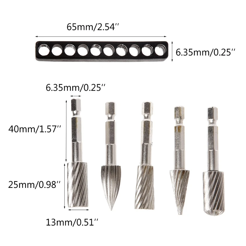 THGS 1/4 дюймов (6,35 мм) Твердосплавный бор роторный файл 5 шт. роторный резец Rasp файлы хвостовик Инструмент Электроинструмент