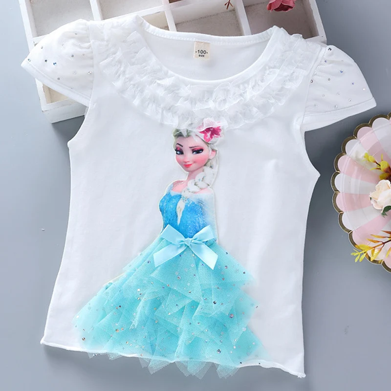 Girls New Summer Princess T-Shirt Elsa Childen Cotton Tees Lace T Shirt 3D Diamond Appliques Kids Birthday Party Top Clothing Girls New Summer Princess T-Shirt Elsa Childen Cotton Tees Lace T Shirt 3D Diamond Appliques Kids Birthday Party Top Clothing