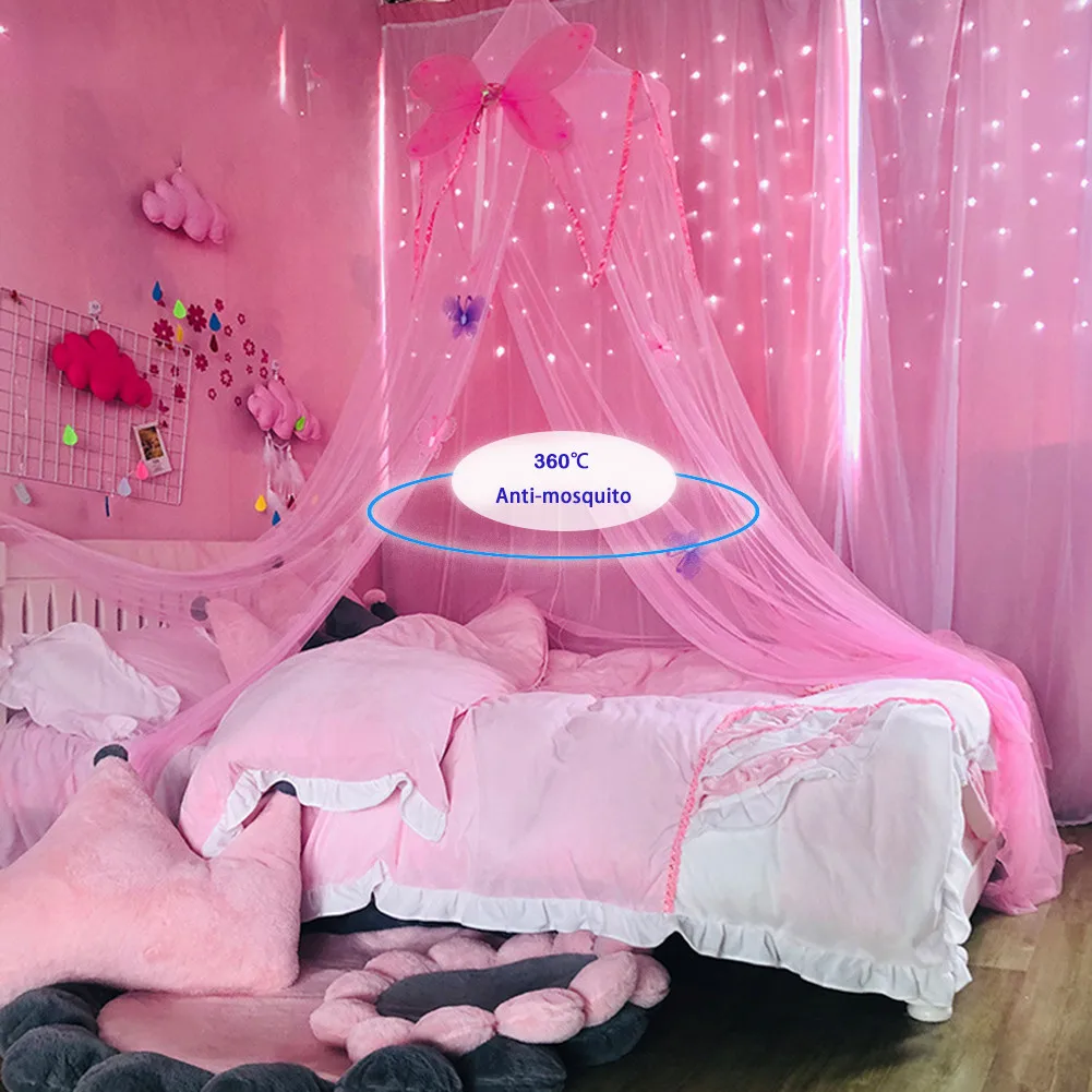 Романтическая Розовая Круглая Москитная Кружевная Сетка для ребенка висячий купол кровать купольные палатки Детские Взрослые потолочные Висячие навесы Декор