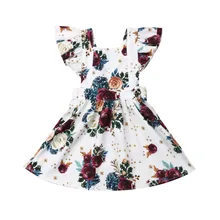 Детские летние платья для девочек с оборками, без рукавов, с цветочным рисунком и с низким вырезом на спине для Сарафан Boho одежда