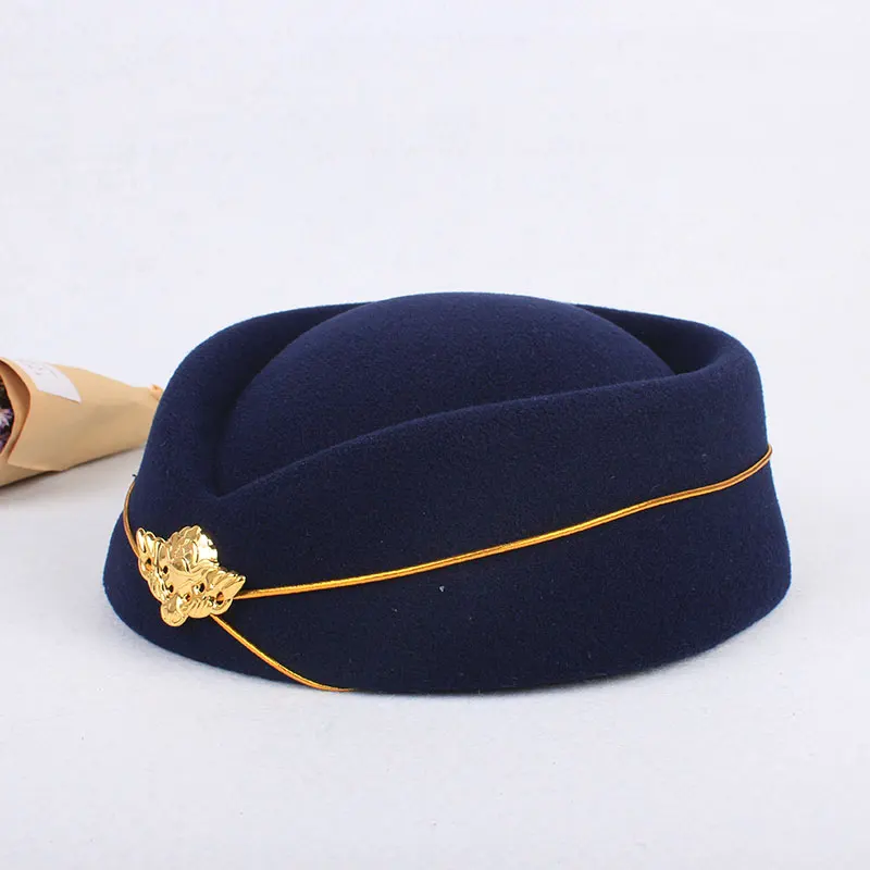 yandy costumes 2019 Party Cap Wool Felt Air Hostesses Beret Hat Base Cap Airline Stewardess Sexy Formal Uniform Hat Caps Accessory Roll play anime cosplay female Cosplay Costumes