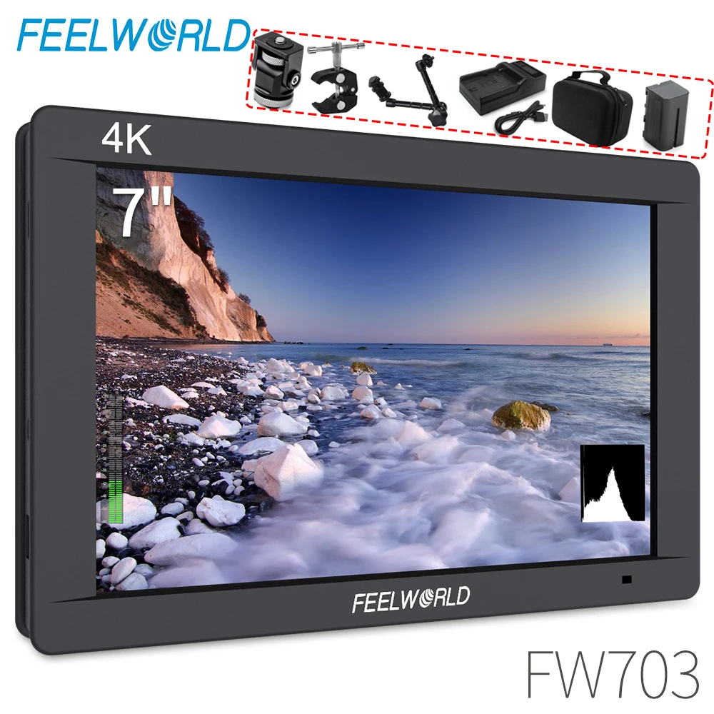 FEELWORLD FW703 7 Inch IPS Full HD 3G SDI 4K Monitor HDMI On Camera DSLR Field Monitor 1920x1200 for Stabilizer Canon Camera