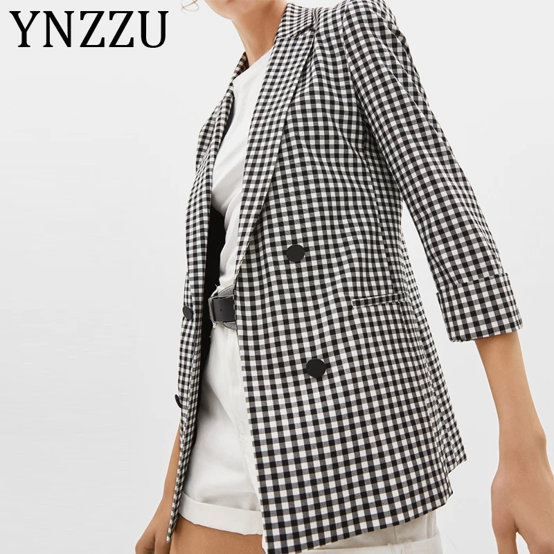 

Chic Plaid Double Breasted Blazer Women New Spring Elegant Office Lady Workwear Female Jacket Suit Coat Autumn Outwears AO961