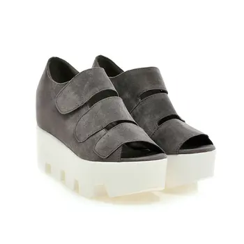 

B2-7 DF Size 34-39 Female Flock Platform Sandals Ladies Summer Hook&Loop Sandal Woman Height Increasing Shoes Women Wedges Shoe