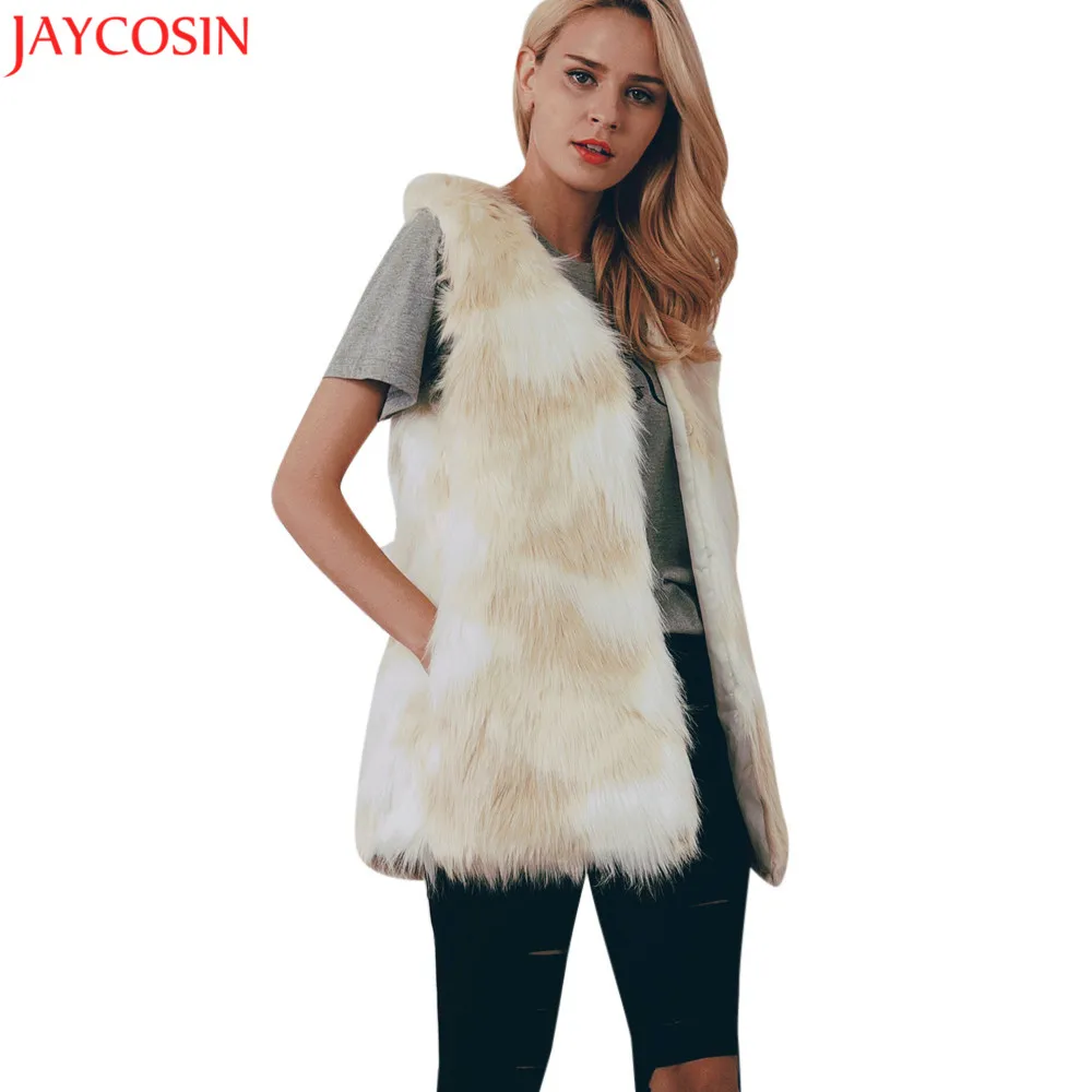 Women Brown Plus Size Faux Fur Vest Slim Long Faux fur Coat Women S