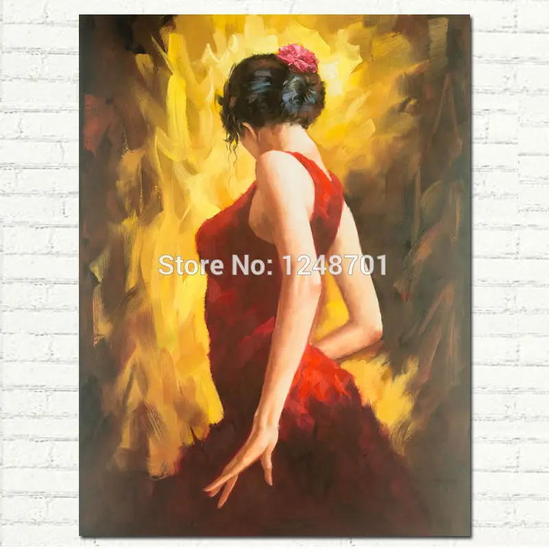 

Figurative Art Oil Painting FLAMENCO DANCER In Red Dress Woman On Canvas Wall Art For Living Room Modern Home Decor Pictures