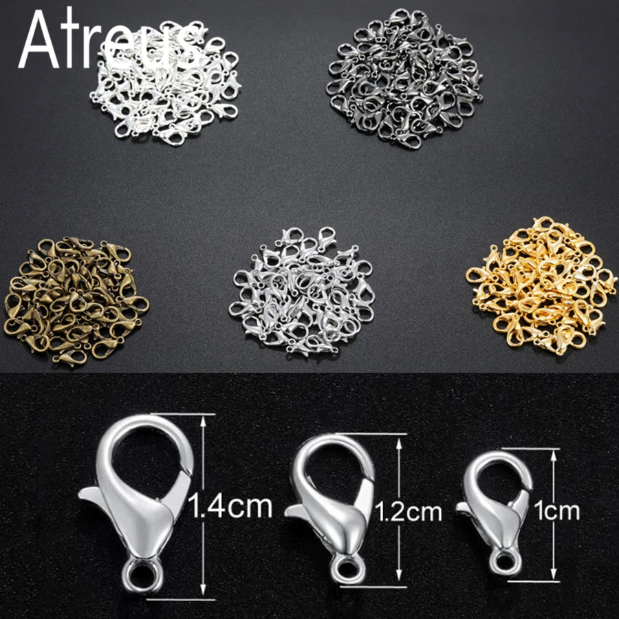 

Atreus 100pcs 10/12/14mm Metal Lobster Clasps Hooks Silver Color Lobster Clasps Hooks For Jewelry Making Finding DIY Accessories