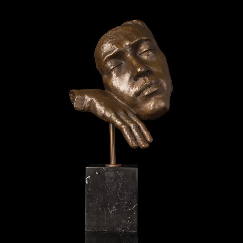 ATLIE Bronzes Statue Abstract Human Face Thinking Bronze sculpture