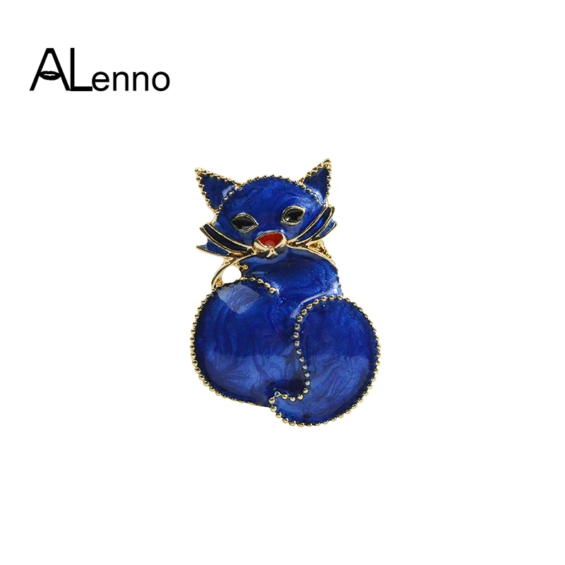 

Blue Enamel Vintage Lovely Cat Pins And Brooches For Women Metal Corsage Collar Jewelry brooch for a scarf Free Shipping Clips