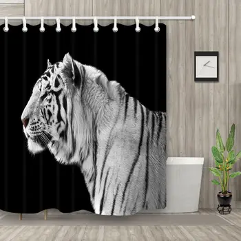 

Animal Tiger on Black Background Shower Curtains Bathroom Waterproof Fabric