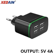 XEDAIN, 4 usb порта, зарядное устройство для телефона, 5 В, 4 а, зарядное устройство с европейской вилкой, дорожное настенное зарядное устройство, адаптер, светодиодный светильник, зарядка для мобильного планшета, Mp3