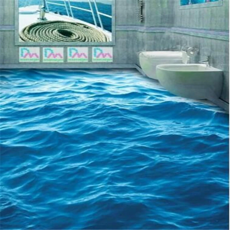 

Beibehang Custom 3D Floor stickers Stereoscopic Floor Waves Mural PVC floor Living Room Bathroom Self-adhesive Floor Wallpaer