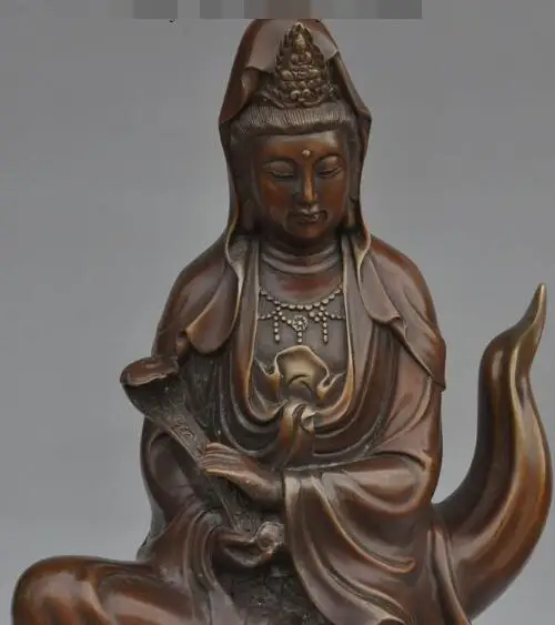 

S1330 19"china buddhism joss bronze kwanyin guanyin bodhisattva hold ruyi lotus statue