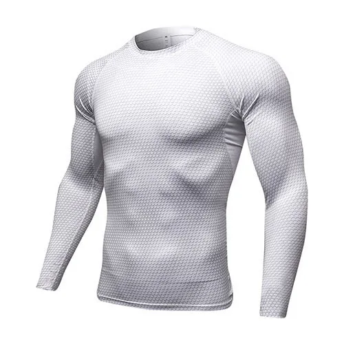 Мужская футболка для бега с принтом, для спортзала, Рашгард для фитнеса, ММА, длинный рукав, футболка для бега, Кроссфит, бодибилдинг, тренировки, Рубашки, Топы - Цвет: Белый