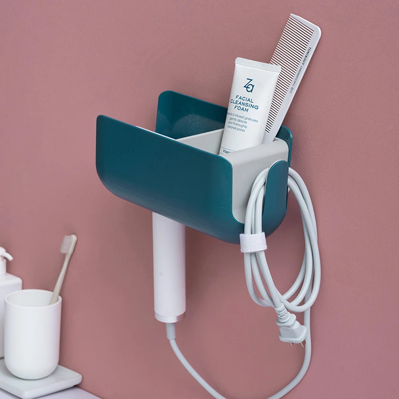 Adsorption Bathroom Rack Shelf Inverted for Hair Dryer Holder Set Wall Rack Bathroom Accessories Shelves Storage Holder Not Dril