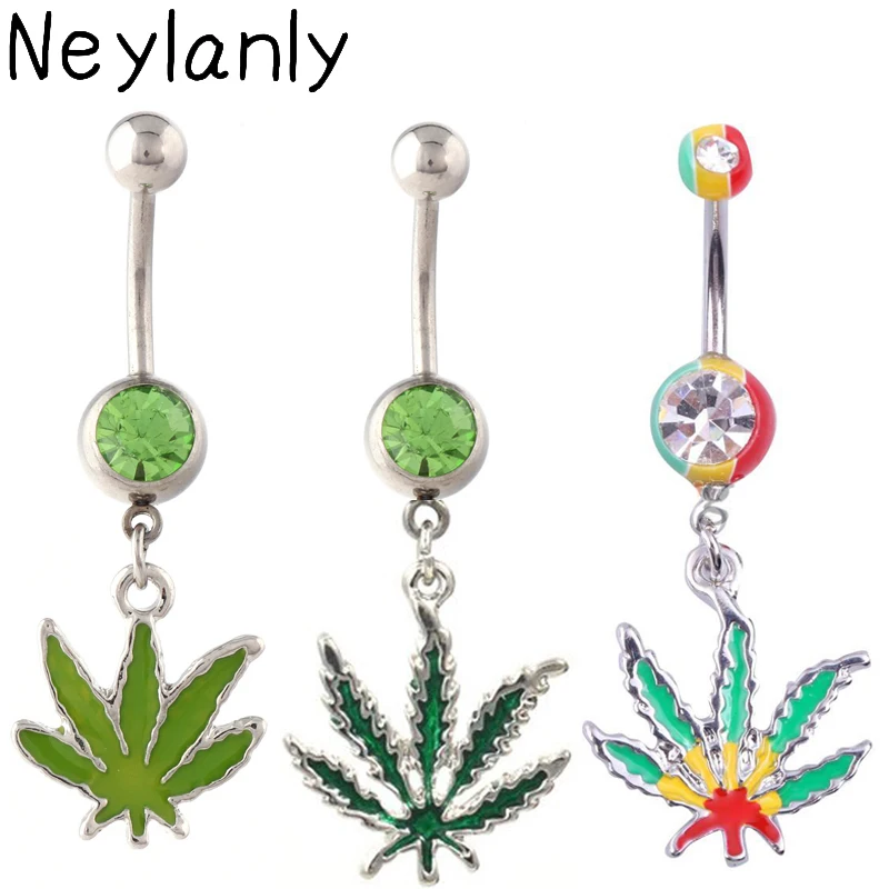 12PCS Pot Maple Leaf Belly Button Rings Body Piercing Jewelry for Cute
