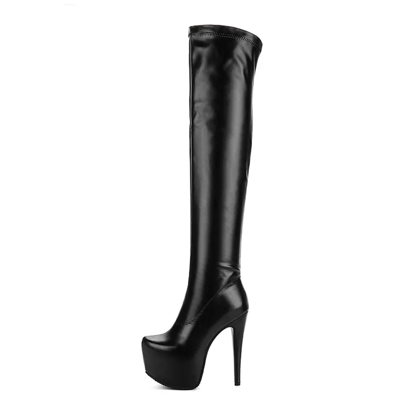 FITWEE Over The Knee High Women Boots Thin High Heel Round Toe Platform Shoes Fashion Ladies Pu Leather Boots Size 34-43