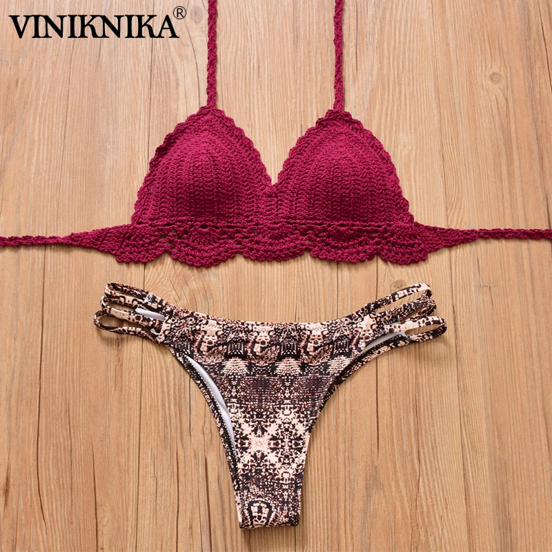 VINIKNIKA Hademade для женщин купальник бикини с фигурной вязкой комплект Холтер